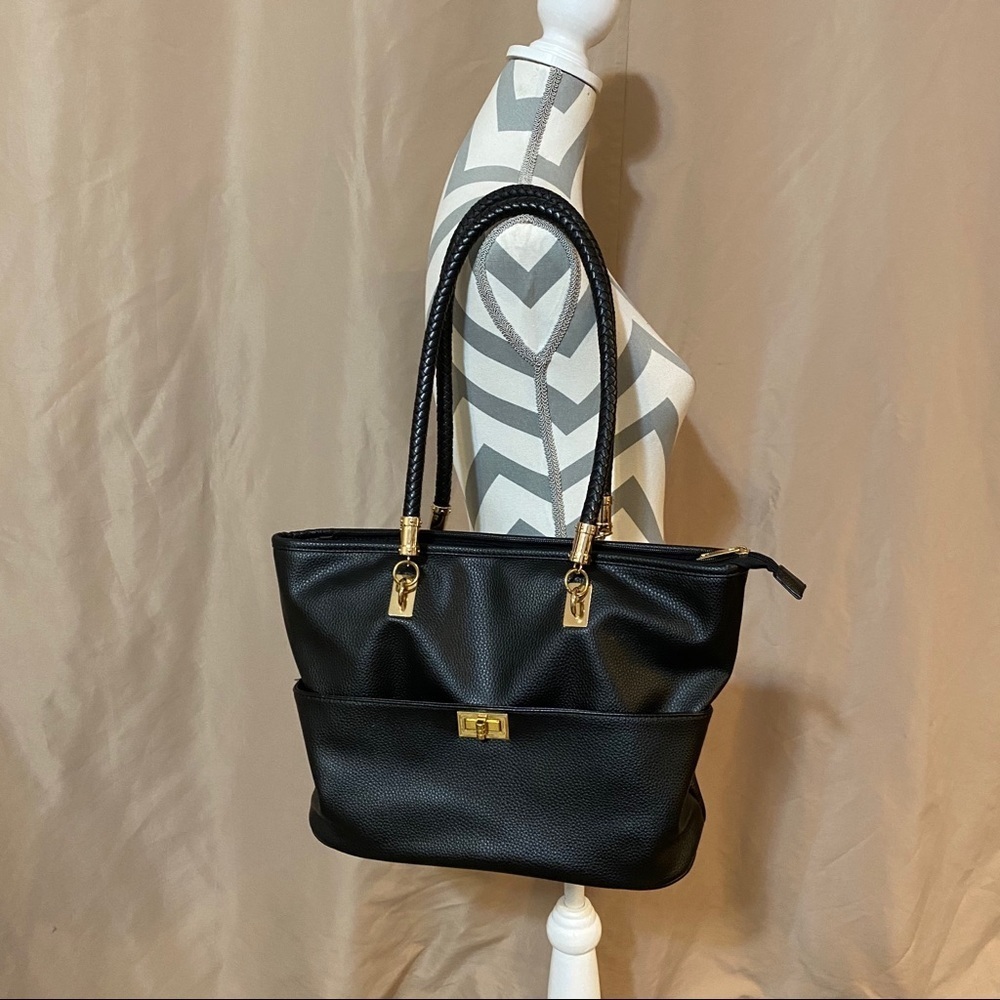 Faux leather black shoulder bag